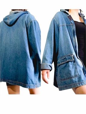 Vintage 90's Blassport Light Wash Denim Jean Hooded Chore Jacket Coat Zip Up
2X